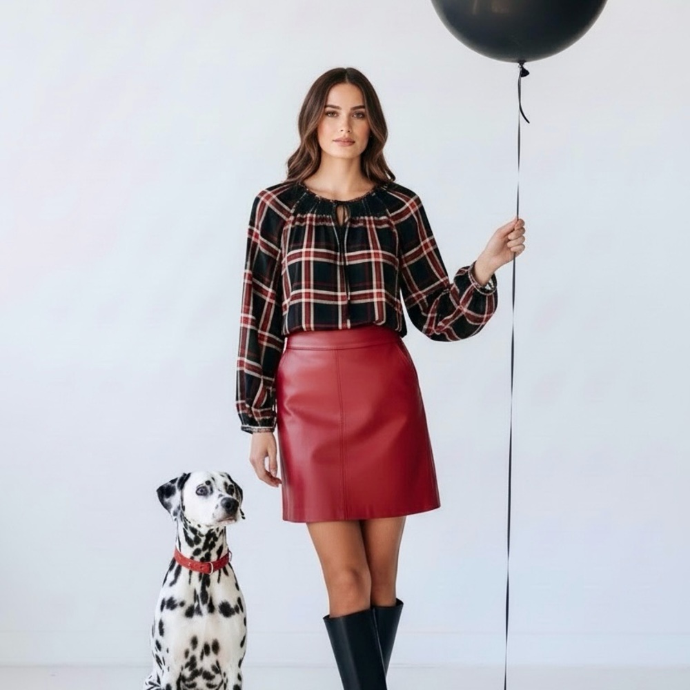 Ruff Hewn Red and Black blouse with adorable details!